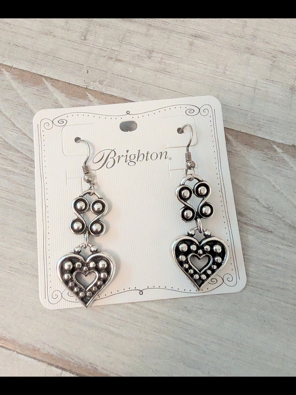 Brighton Silver Heart Dangle Earrings with Stud Accents - Picture 1 of 1